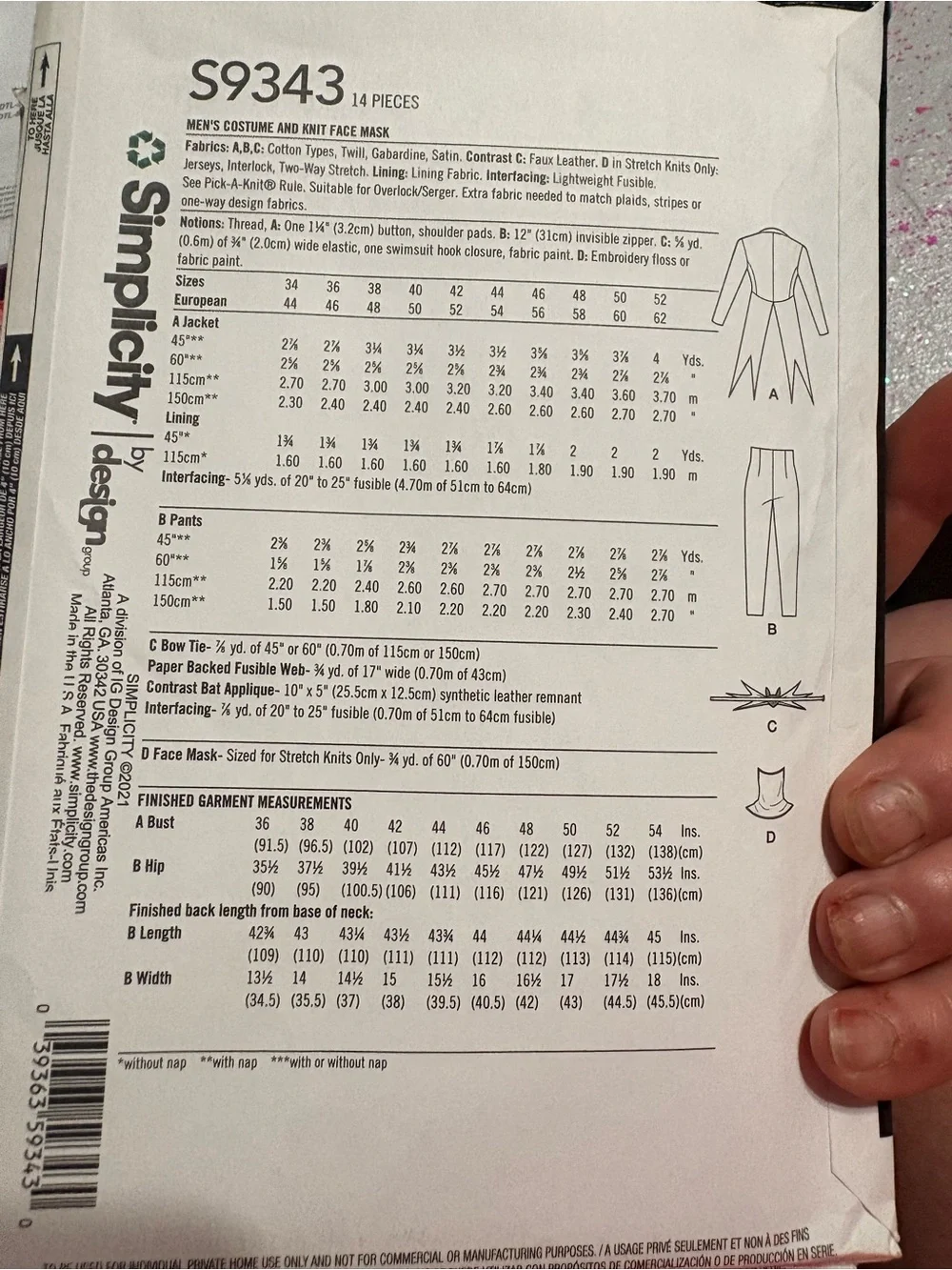 BN UNCUT SIMPLICITY 9343 AA MEN'S SEWING PATTERNS COSTUMES